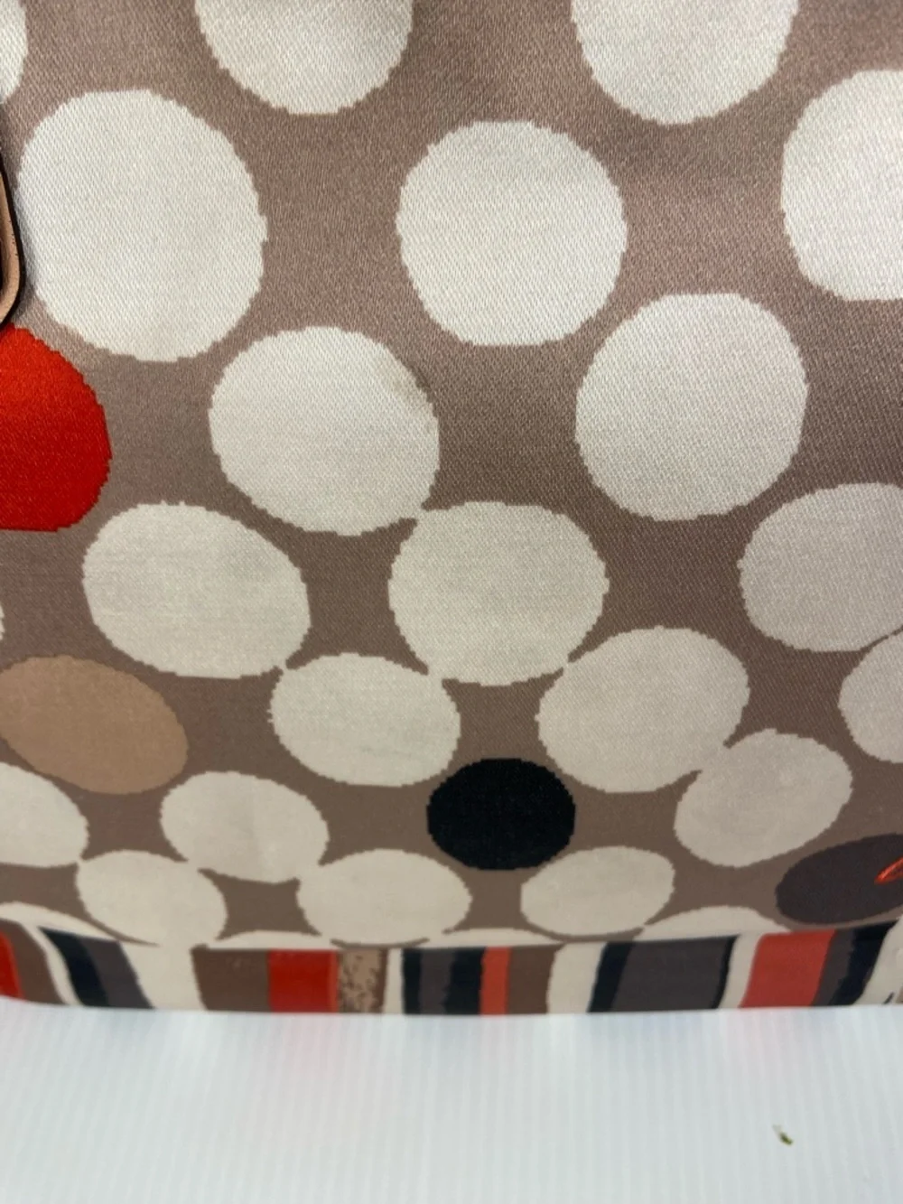 Coach Polka Dot Stripe Tote Satin Scarf Print Leather Trim Red Lining Rare